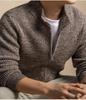 Men's Thick Rice Stitch Wool Cardigan, Zipper Stand Collar, Warm Autumn/Winter Sweater