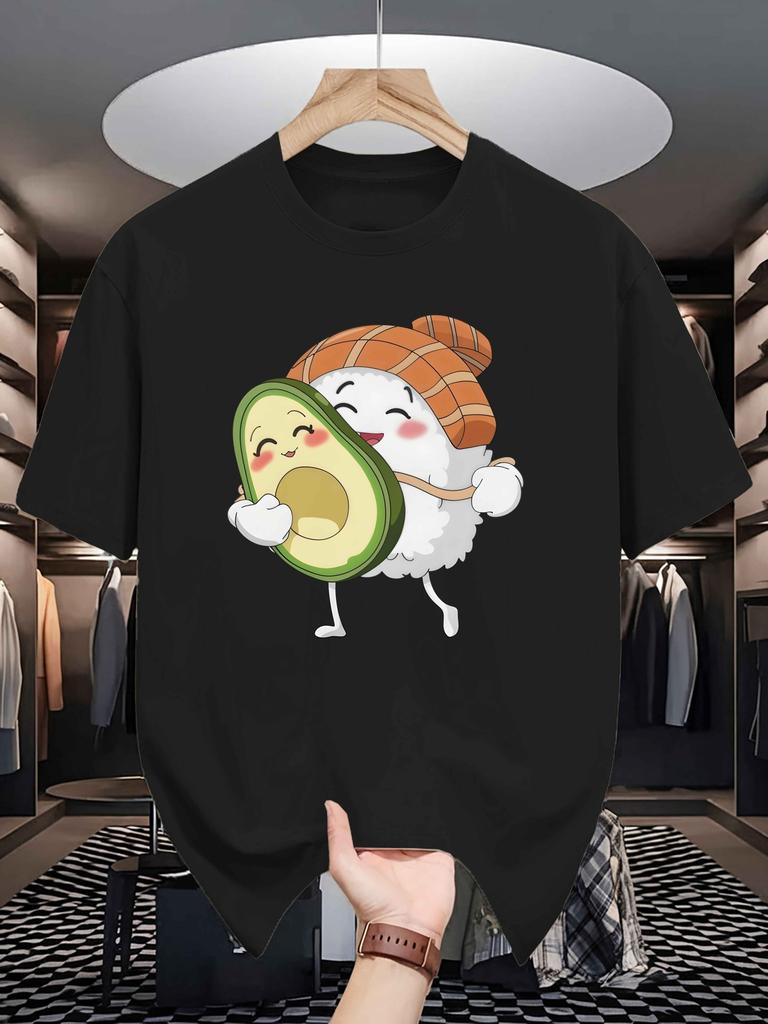 0105 Sushi Avocado Summer Short-sleeved unisex T-Shirts, Fashionable and Trendy Printed Bottoming Shirts, Male Teenagers' Spring and Summer Round Ne
