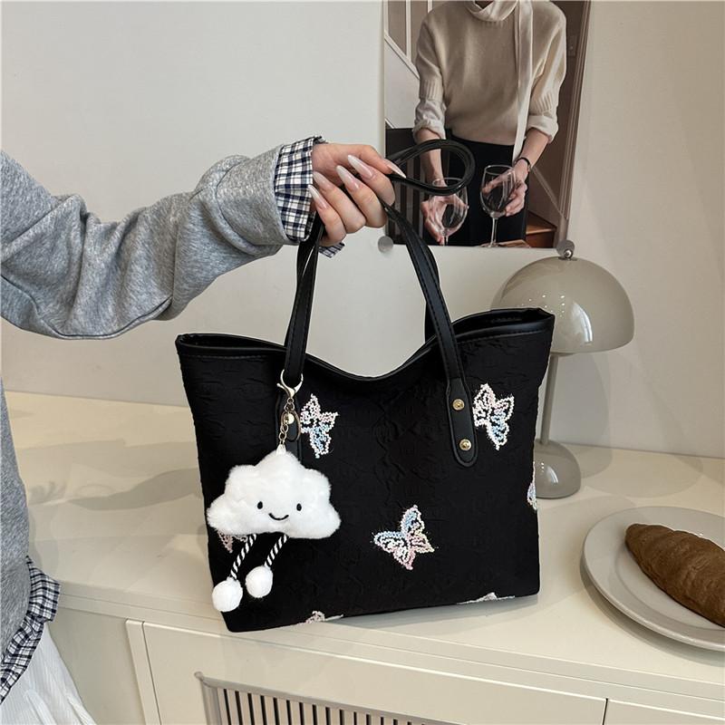 

Иностранная повседневная большая вместимость новая осенняя сумка-тоут женская милая литературная и модная универсальная студенческая наплечная сумка No pendant чёрный