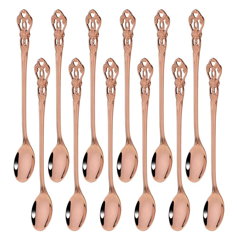 Royal 12pcs Gold Spoon Dinnerware Set Stainless Steel Cutlery Long Ice Spoon Kitchen Western Dessert Tableware Set Gift