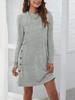 Autumn Trendy Loose Casual Crew Neck Solid Color Design Long Sleeve Short Dress