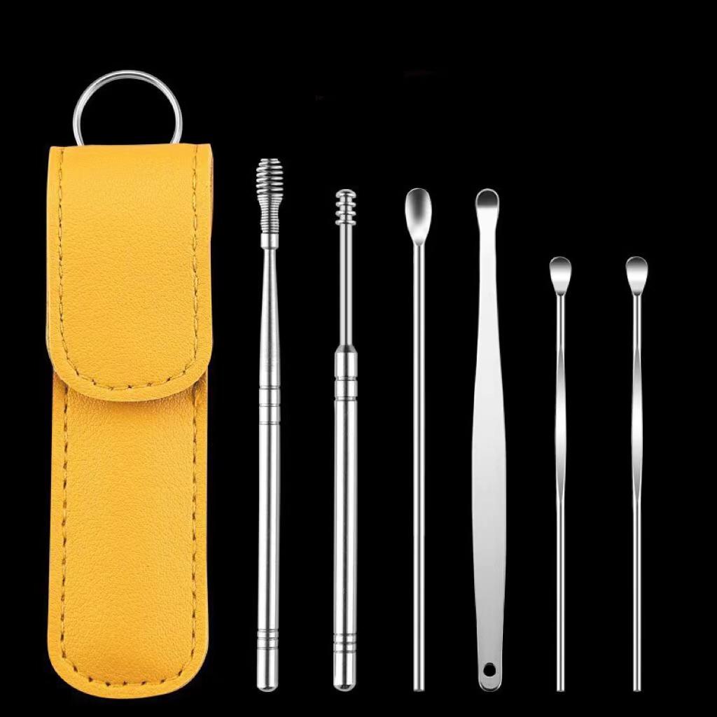 6pcs/set Stainless Steel Earpick Ear Cleaner Spoon Ear Pick Ear Wax Removal Tool Kit Ear Spoon Care for Baby Adults 6PCS Ear Care Set