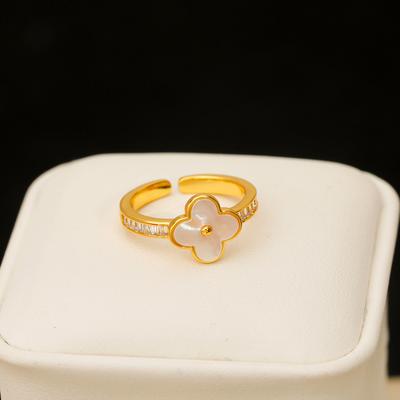 Sweet Fashion Temperament Four-Leaf Clover Ring Female Shell Flower Open Ring Niche Design Sense Exquisite Hundred Index Finger Ring