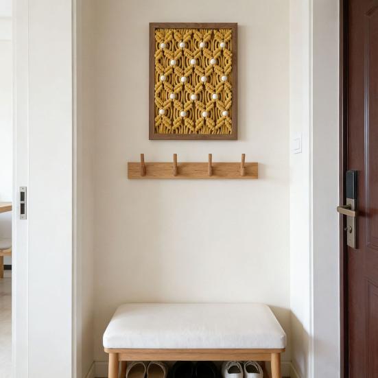 Handmade Woven Tapestry Frame Framed Boho Cotton Wall Art Wooden Rope Wall Hanging