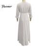 Bohemian Fall Dress Women V-Neck Lace for Fall, 3/4 Sleeves Maxi with Long Sleeve Belt, Solid Color Loose Casual Vacation Daily Wear