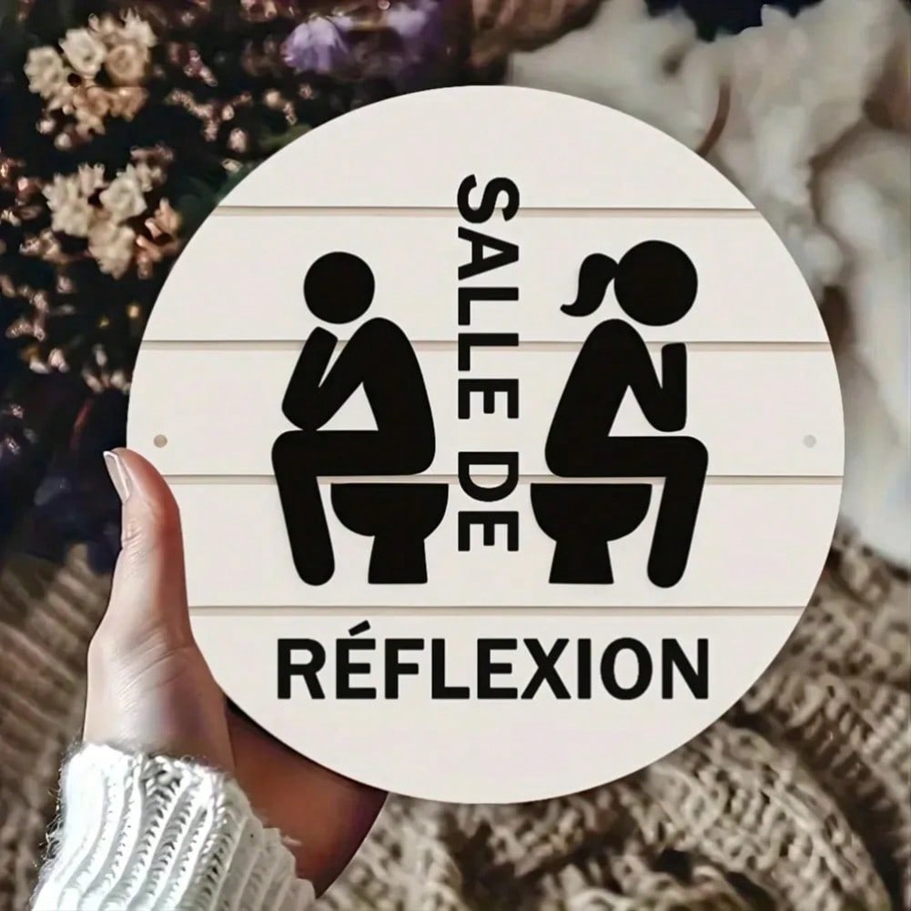 Metal Wall Art Universal Restroom Sign Round Aluminum Plaque HD Print Waterproof Bathroom Decor 20x20