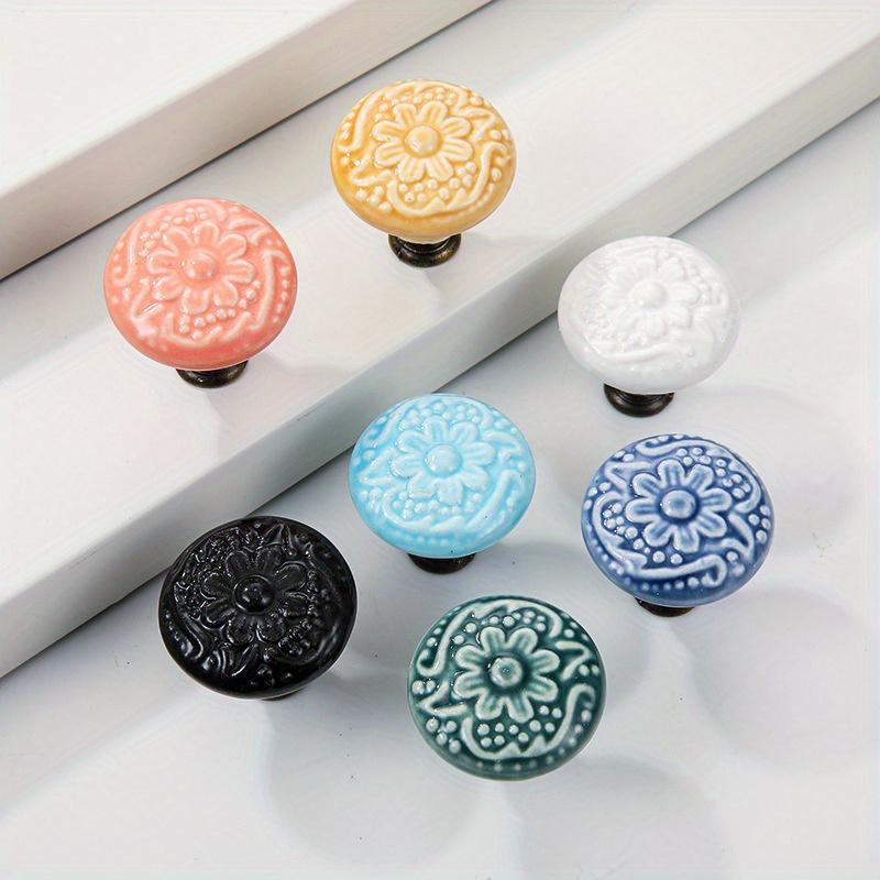 2 ks Keramické zásuvkové úchytky s retro vzorem, Dveře domácích skříněk, Jednootvorové úchytky se šrouby