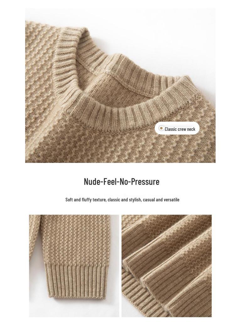 Men's Premium 100% Cashmere Round Neck Sweater - Thick Knit Casual Business Pullover