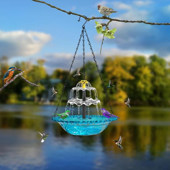 Cascade Fountain Bird Bath 3 Tiers Solar Fountain Birdbath Hanging Hummingbird Bath Bowl for Birds to Drink And Rest Outdoor Garden Patio Decor
