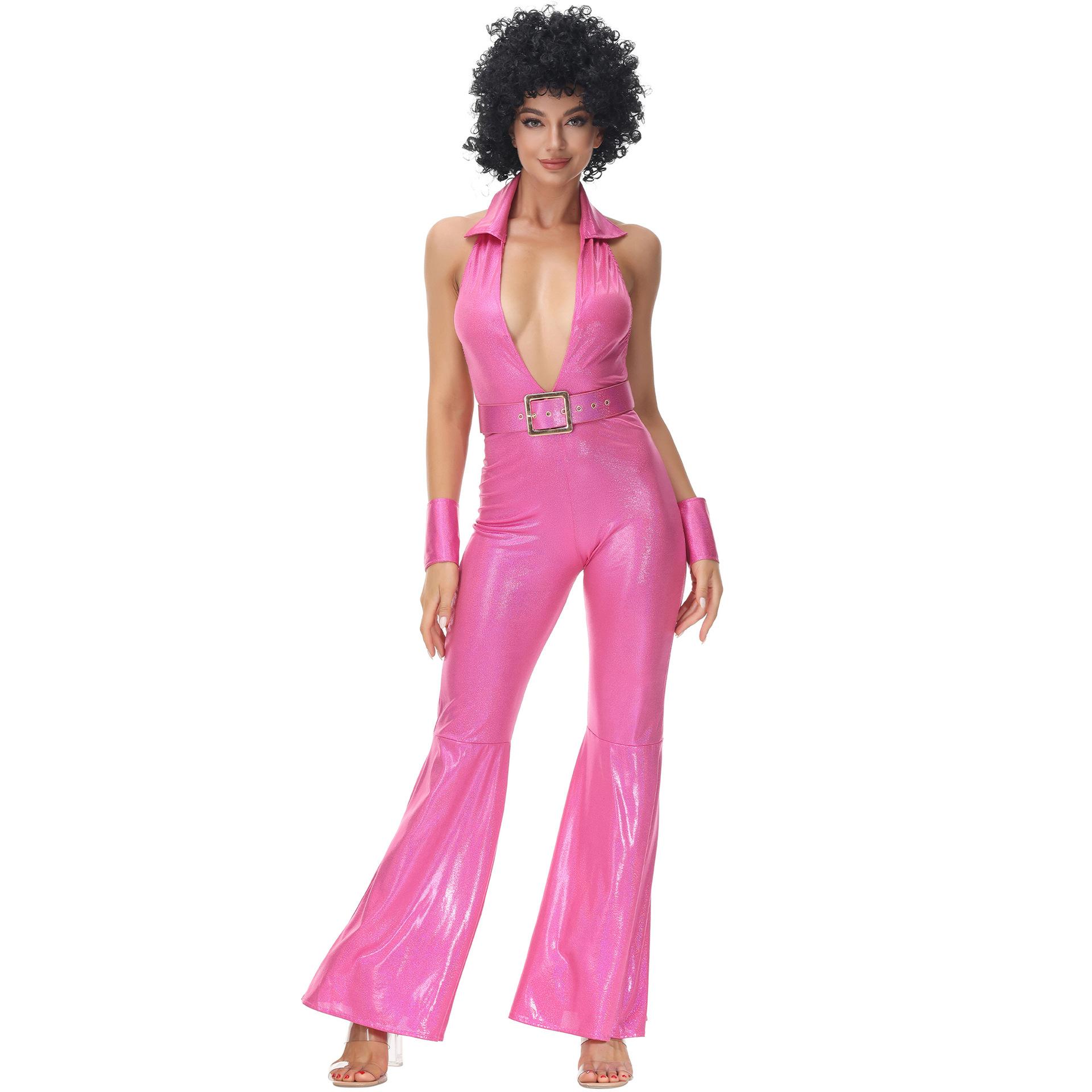 

Ladies 70s Vintage Disco Costumes, Cosplay, Halloween Costumes, Performance Prom Costumes XL рожевий червоний колір