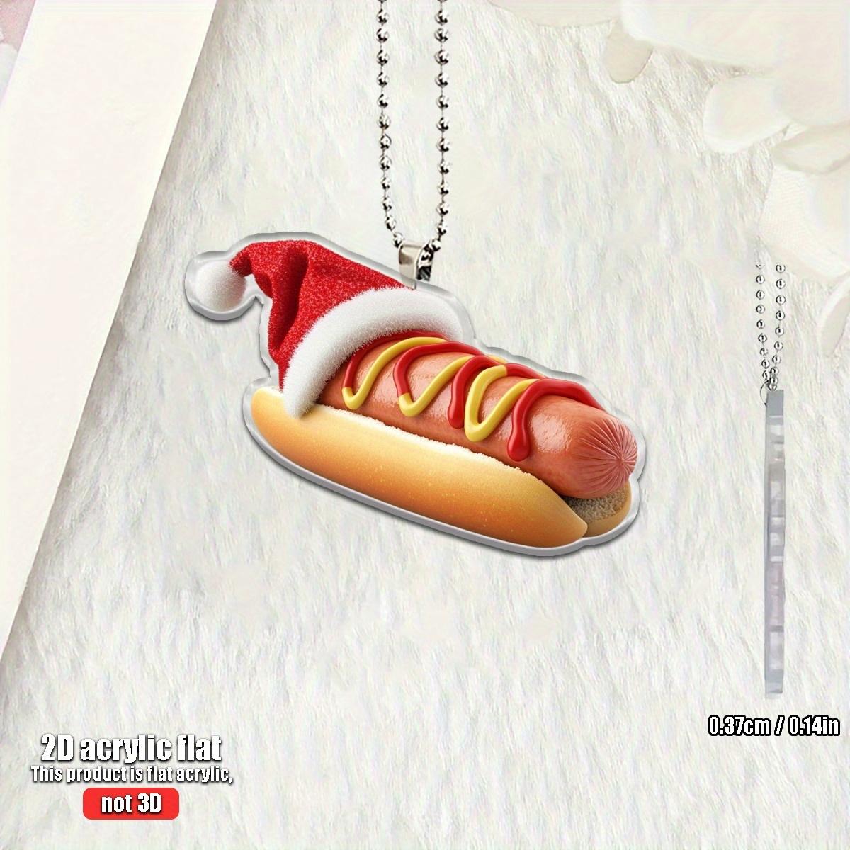 

1/4 2D Christmas Hat Hot Dog Hanging Decoration Suitable for Car Home Festival Decoration Christmas Tree Pendant Christmas Gift