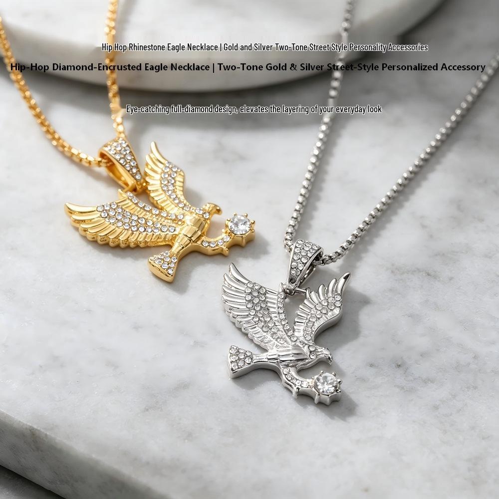 Trendige Herren 3D Diamant Adler Halskette - Hip Hop Street Style Anhänger