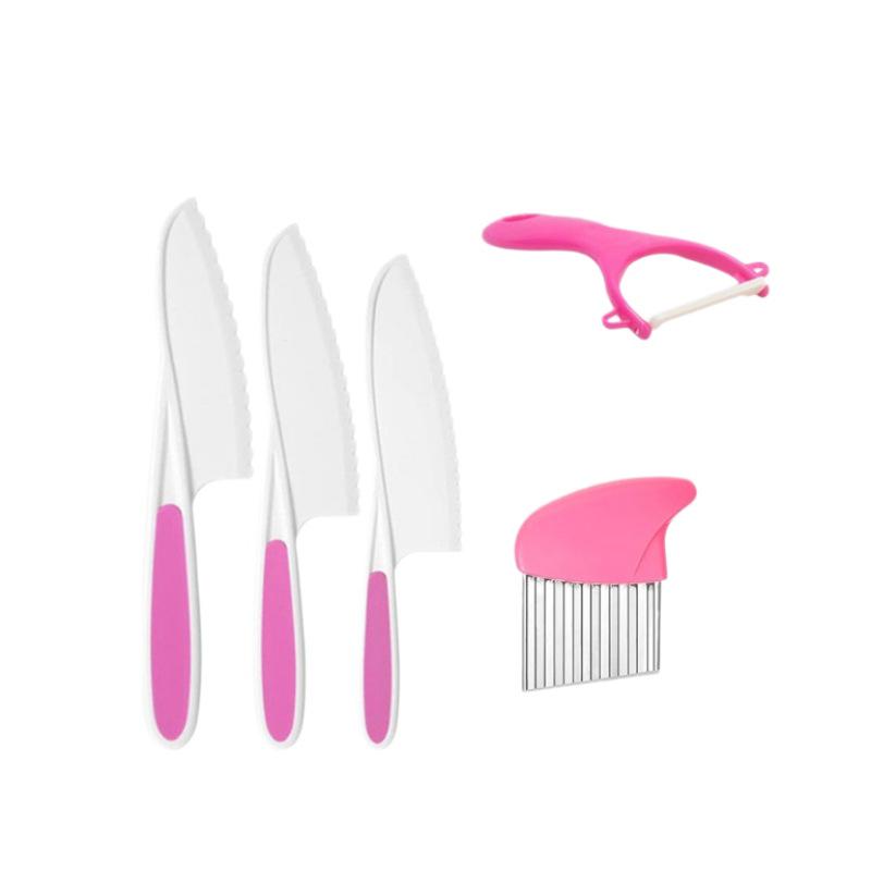 Kids' Safe Fruit Knife Set for Early Education with Folding Plastic Storage Basket