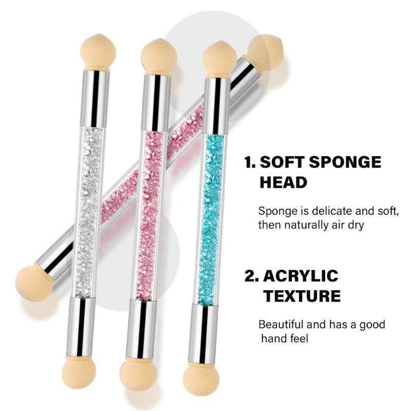 Round Nail Sponges Nail Gradient Sponge Pen Double Head Sponge Nail Brush Rhinestones Handle Acrylic Nail Painting Brush