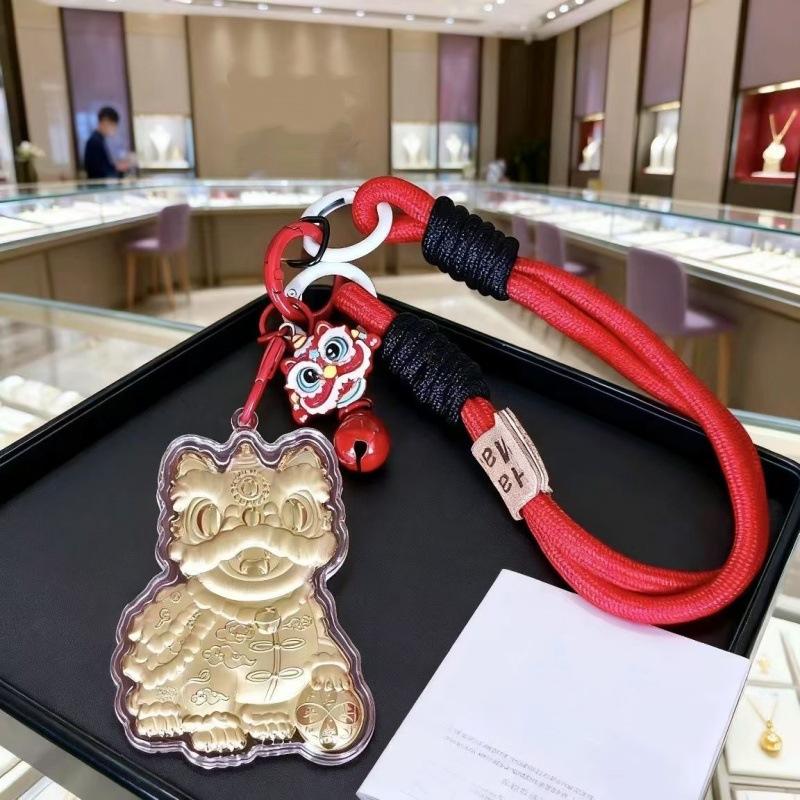 

999 Проба Чистое Золото Китайский Танец Льва Подвеска для Телефона и Брелок Without Gold