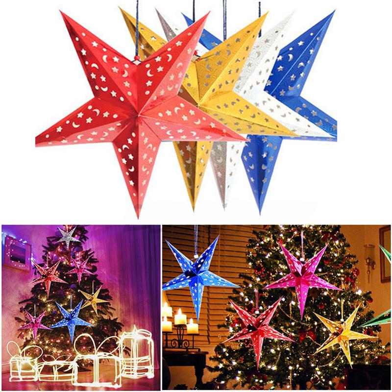 Christmas Decoration Supplies Hollowed Out Five-Pointed Star Festival Shopping Mall Shop Scene Layout Three-Dimensional Star Hanging Ornaments