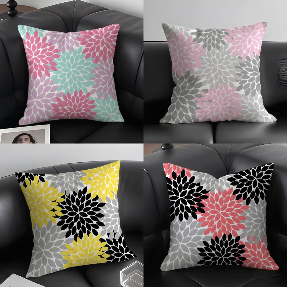 Dahlia Flower Pattern Cushion Cover Pillowcase Comfort Sofa Bed Silky Elegant Invisible Zipper Decorative Cushion Cover