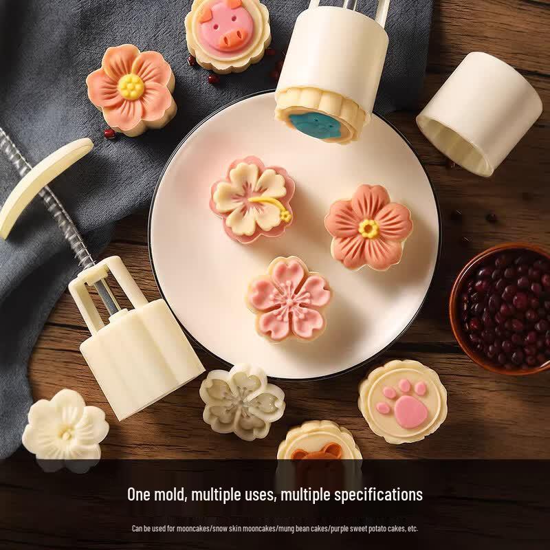 De'ou Xingguang 50g Handpress-Mondkuchenform-Set, 3D Kirschblüte