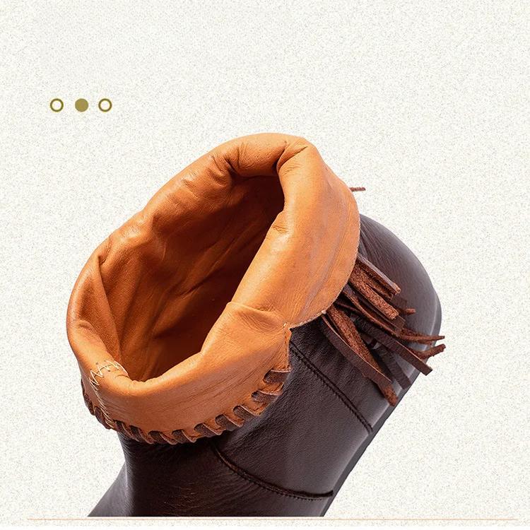 Johnature Retro Short Boots Genuine Leather Versatile Tassel Fashion Comfortable Women's Shoes