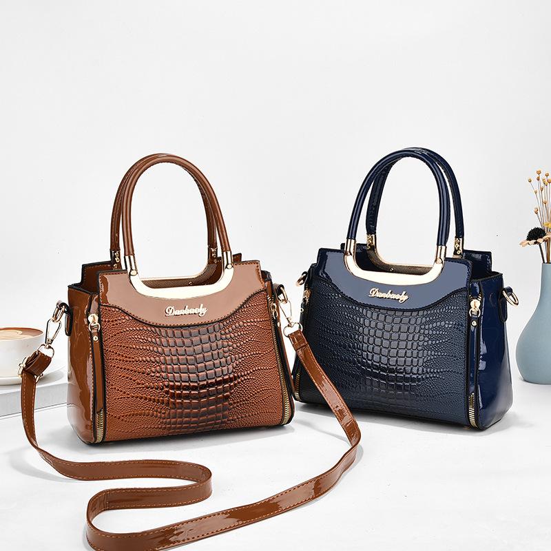 Women Bags Designer Luxury Patent Leather Shoulder Sac Crocodile Pattern Handbags Purses Ladies Crossbody Bucket Sac A Main