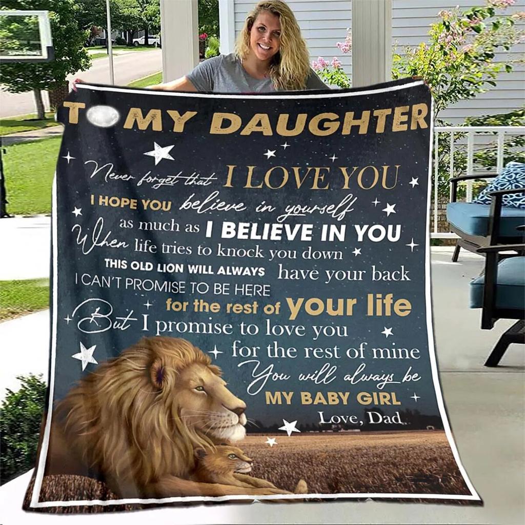 Tochterdecke, bedruckte Decke, Flanell, Sofa, „To My Daughter“-Decke, Löwe, Tiger, ich liebe dich, Mama, Papa, Wolf, Geschenke für die Tochter