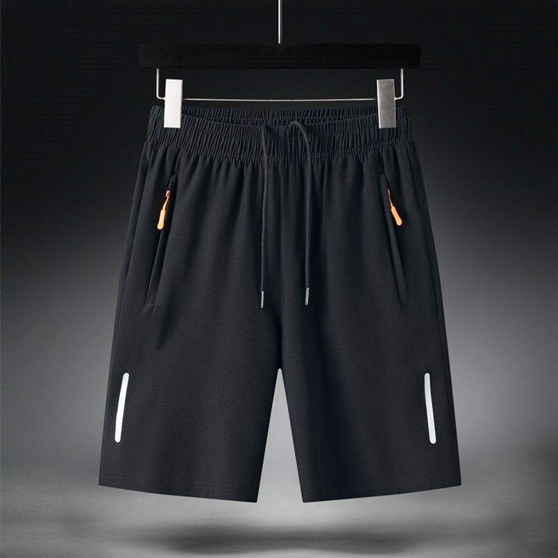 Herren Sport Shorts Einfarbig Gerade Elastische Taille Lässig Täglichen Tragen Große Größe Reißverschluss Taschen Retro Dünn Knielang Sommer Shorts Männer Kleidung