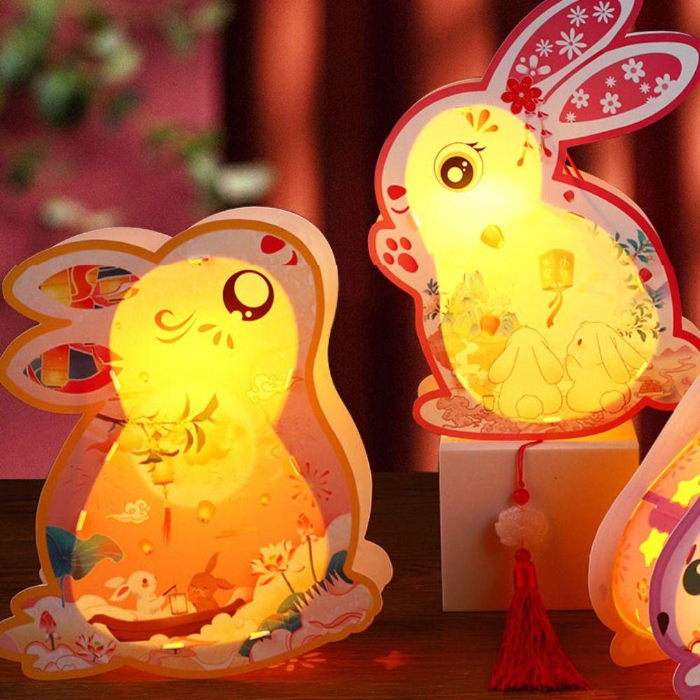Cartoon Mid-Autumn Festival Lantern Glowing Lantern DIY Material Package Rabbit Lanterns  Gifts