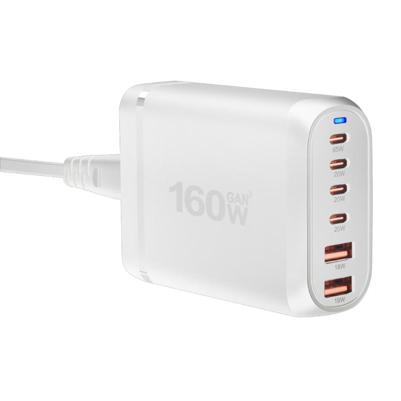 Multiple Device Charging Station, 160W USB C Charger with Double USB & 4Type C Port, for Electronics Devices Travel Use