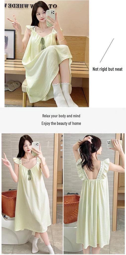 Women's Summer Sweet Princess Cotton Pajamas with Built-in Bra, Plus Size 220 Jin Long Camisole Nightgown