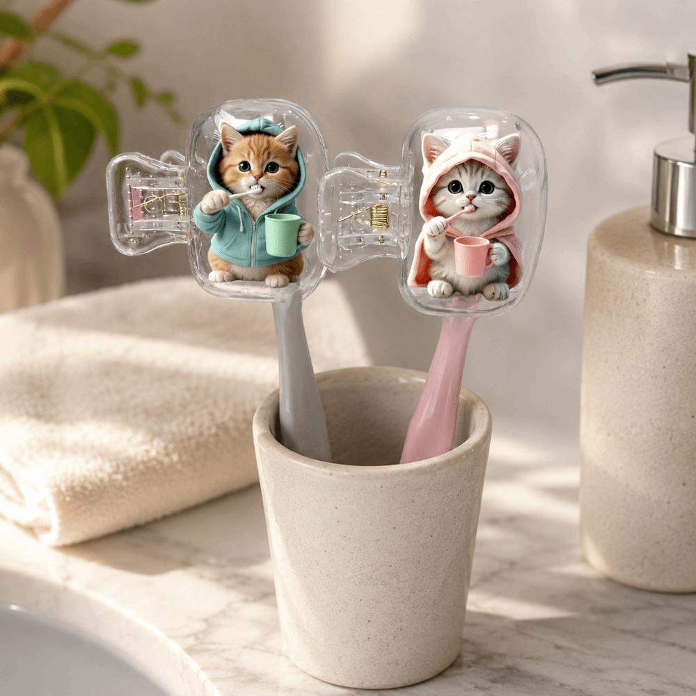 2pcs Kitten Dog Printed Travel Toothbrush Protector Portable Toothbrush Holder Dorm