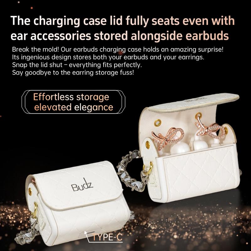 Luxury Leather Bag Ear Clip Earbuds Bluetooth Headphones HIFI Sound Earphone Touch Control Wireless Headset Valentine's Day gift