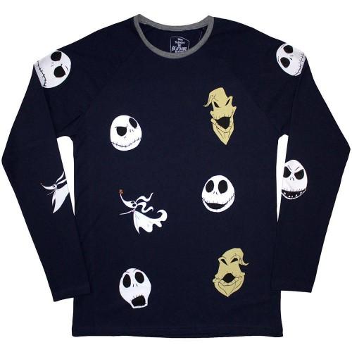 The Nightmare Before Christmas Unisex Adult Character Heads Embroidered Long-Sleeved T-Shirt