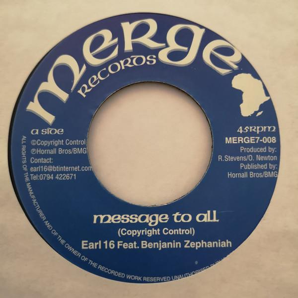 

7inch Record EARL SIXTEEN, BENJAMIN ZEPHANIAH - Message To All MERGE7008 Merge Records UK Reggae, Ska & Dub Used