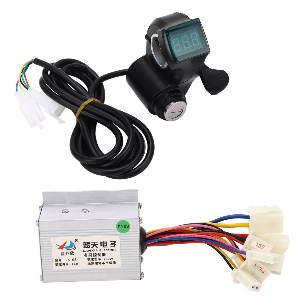 24V 250w Brushed Motor Controller Kit Digital Power Display Thumb Throttle with Keys for Electric Bicycles Conversion