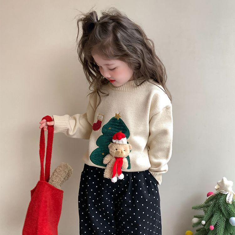Children's Cartoon Wool Sweater - New Year, Autumn/Winter Base Layer for Girls