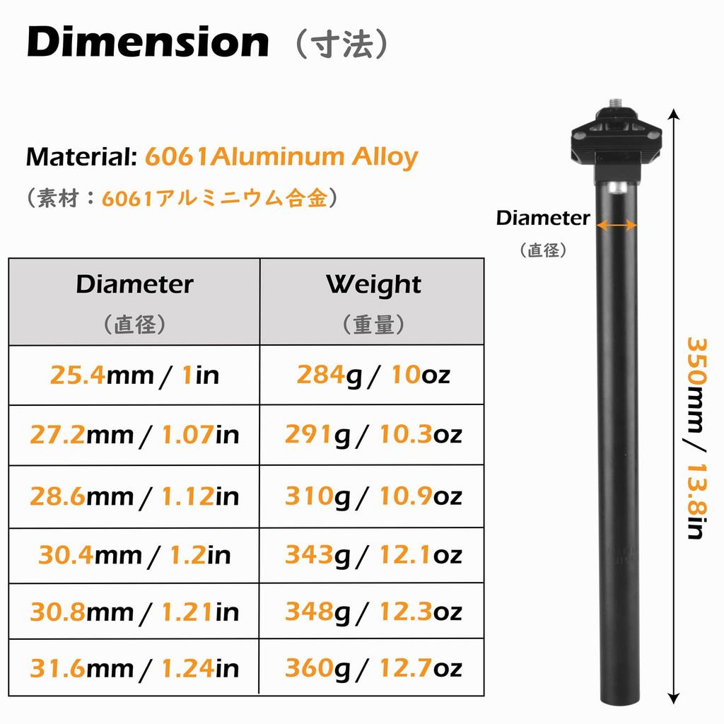 TRIWONDER Sattelstütze Fahrradsattelstütze 350mm Mountainbike Rennrad Fahrradsattelstütze x 25.4mm 27.2mm 28.6mm 30.4mm 30.8mm 31.6mm (02 Schwarz, 25.4