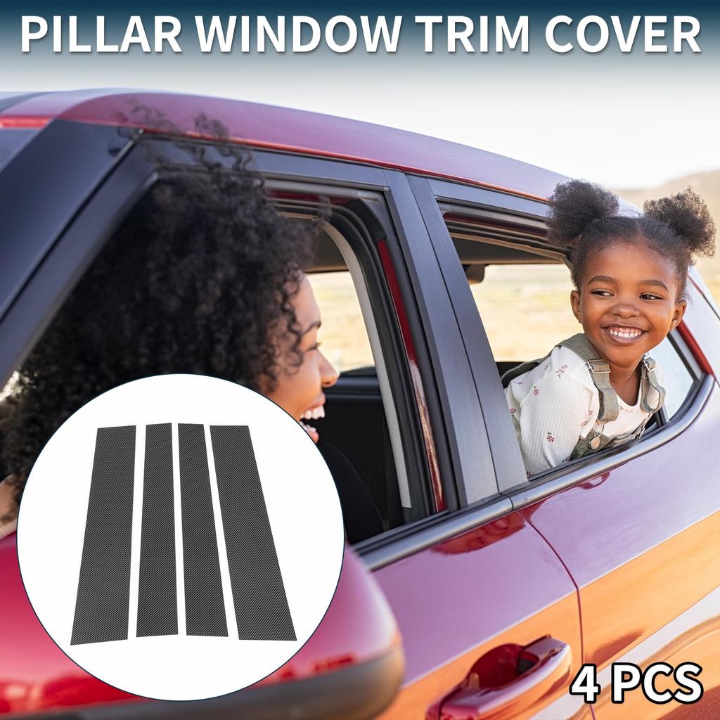 TUCKBOLD Door Pillar Window Trim Anti-Scratch Stickers for Toyota Sequoia 2008-2014, Carbon Fiber Pattern Black, 4 Pieces