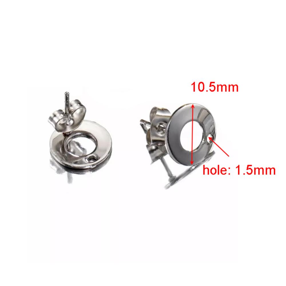 10pcs Stainless Steel Ear Studs Smooth Surface Dangle Earring Base with Hole for Pendant DIY Jewelry Making Accessories Supplies