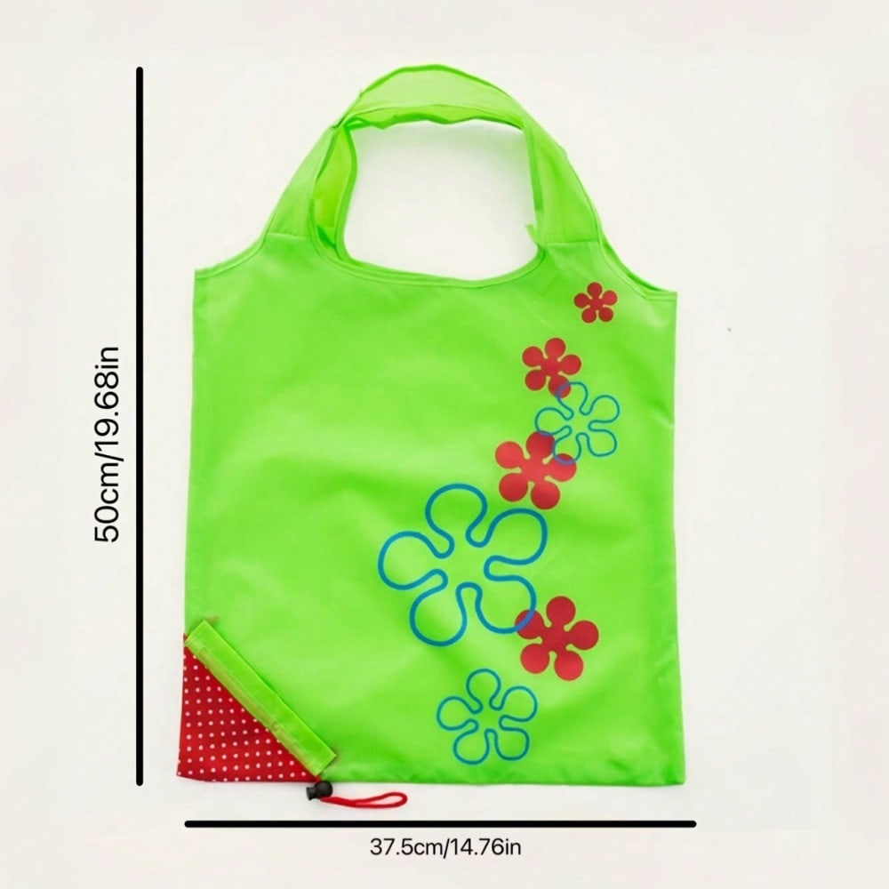 1pc Reusable Grocery Shopping Bag | Leak Proof, Square Shape, Foldable Tote With Cute Strawberry Design And Clutch Accessory