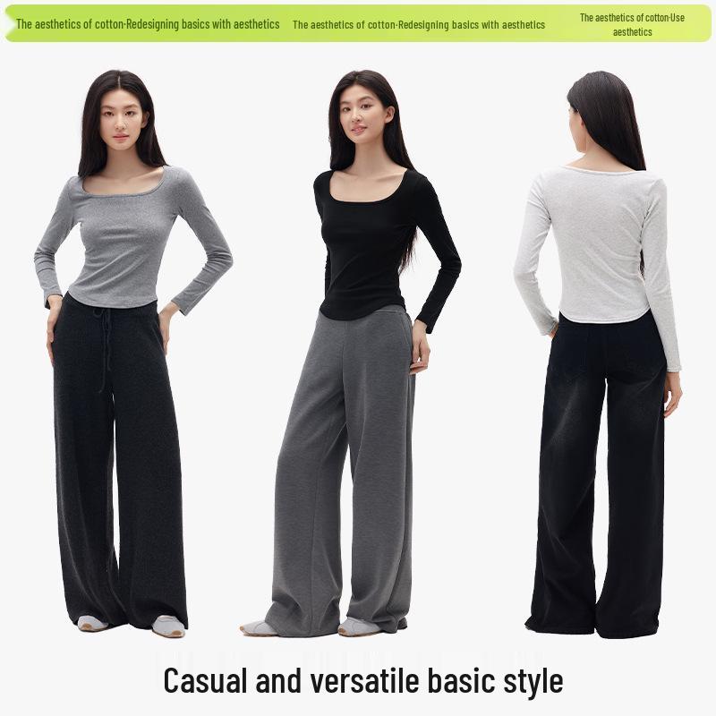 Spicy Girl Square Neck Slimming Long Sleeve T-shirt for Autumn/Winter