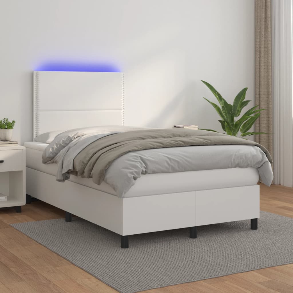 Vidaxl Continental Bed with Mattress and LED, White, 120X190 Cm