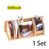 1 Set Dollhouse Miniature Desktop Bookshelf Stationery Rack Home Model Decor Living Scene Storage Rack Doll House Accessories