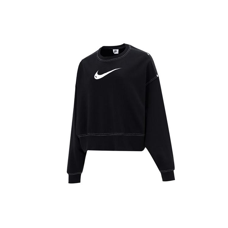 

New Nike Sportswear Swoosh Oversized Women s Fleece Crew Neck Top Black DO7212-010 L
