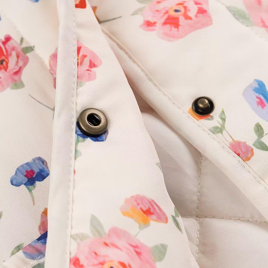 2024 Winter Women's European & American Style Loose Print Long Sleeve Cotton-Padded Jacket