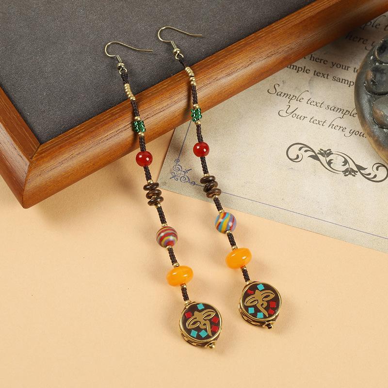 Nepalese Handmade Long Earrings Retro Woven Tibetan Fringed Earrings Female Exotic Style Simple Earrings