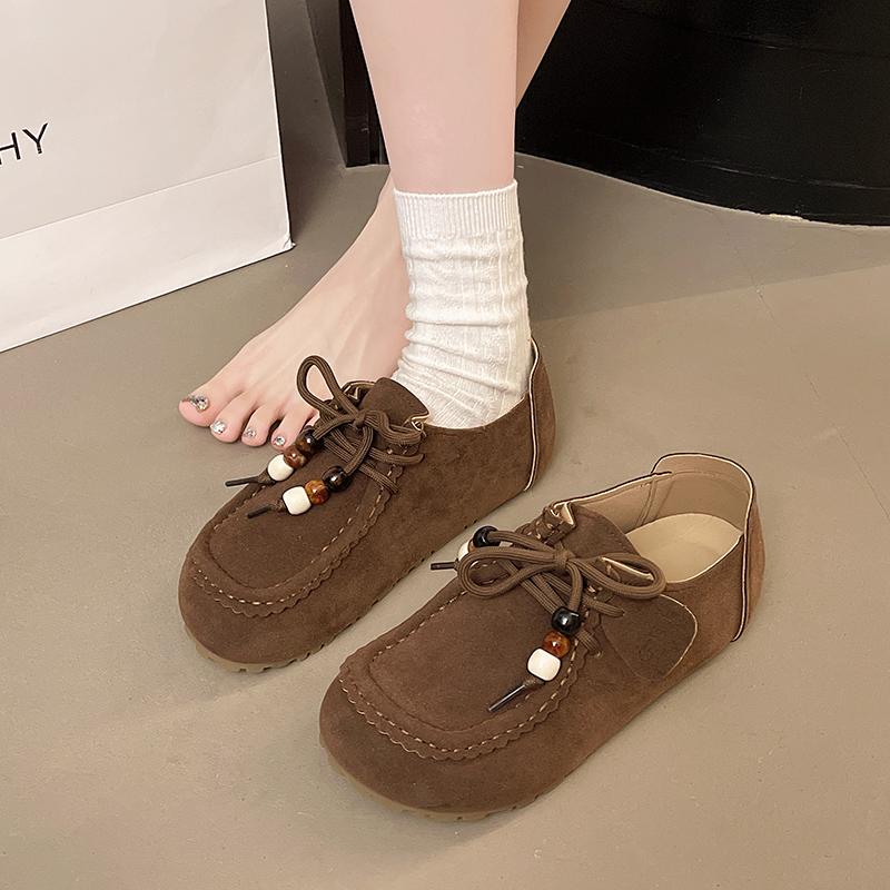 Módní dámské sportovní baleríny s plochou podrážkou Dequn Měkké žluté Jaro Vintage Všestranné ležérní boty Kožený vnitřní materiál