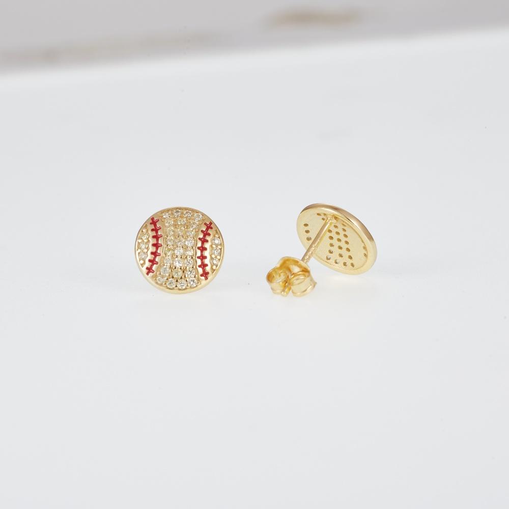 Mens Full Zircon Round Cut Gold Plated Earring 925 Silver Baseball Stud Earrings
