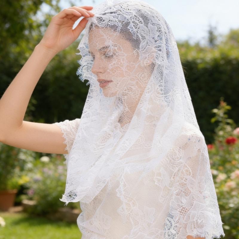 Gothic Bridal Veils Lace Brimmed Wedding Headpiece With Floral Lace For Halloween Bride Ceremony Accessories