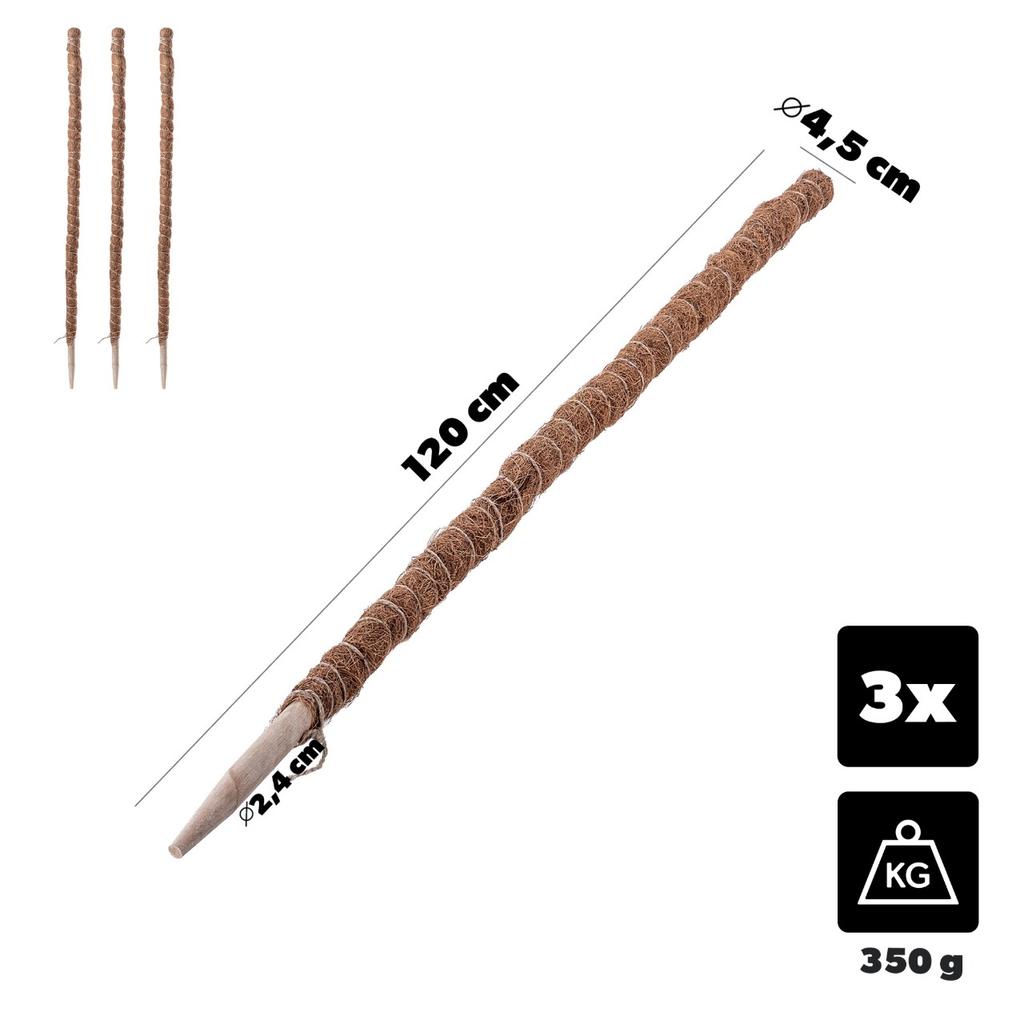 KADAX Wood-Coconut Plant Stake 120cm Potted Support 3pcs