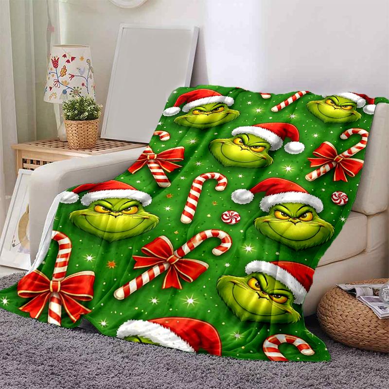 1Pc Grinch Christmas Blanket Soft And Comfortable Casual Warm Camping Travel Christmas Halloween Gift M921616